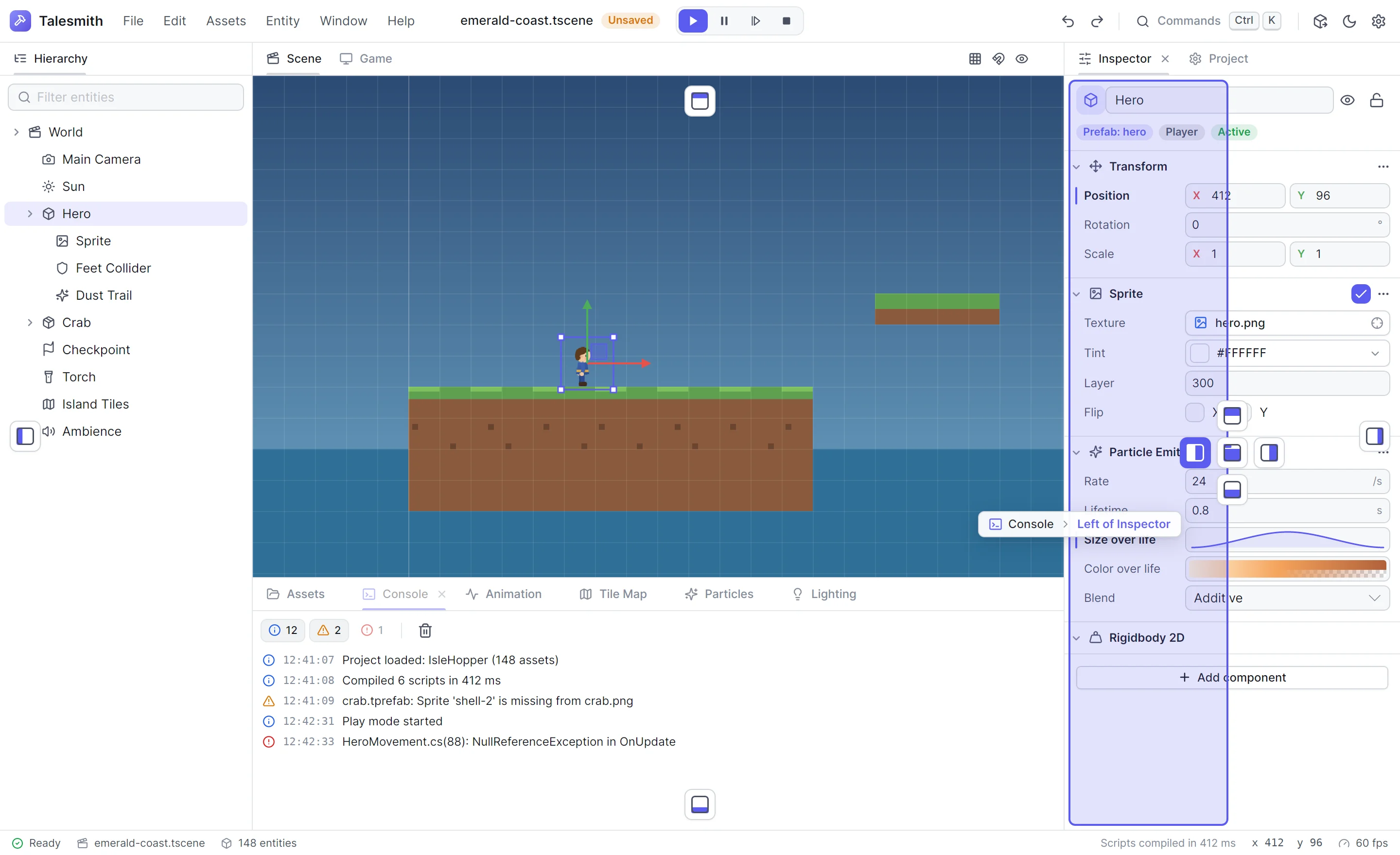 A panel tab dragged onto a guide beside another group, with the area it will take highlighted
