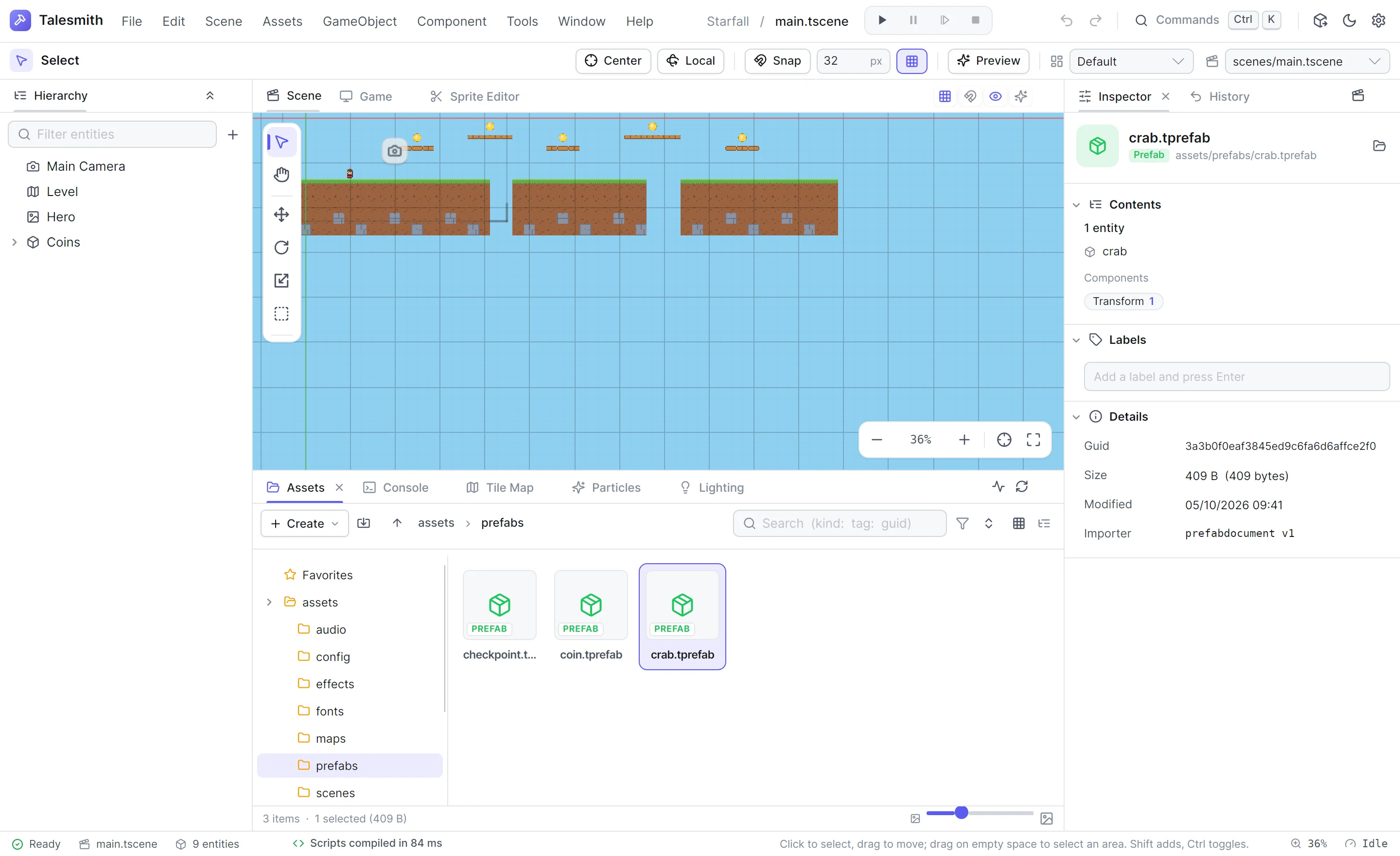 A prefab in the asset inspector
