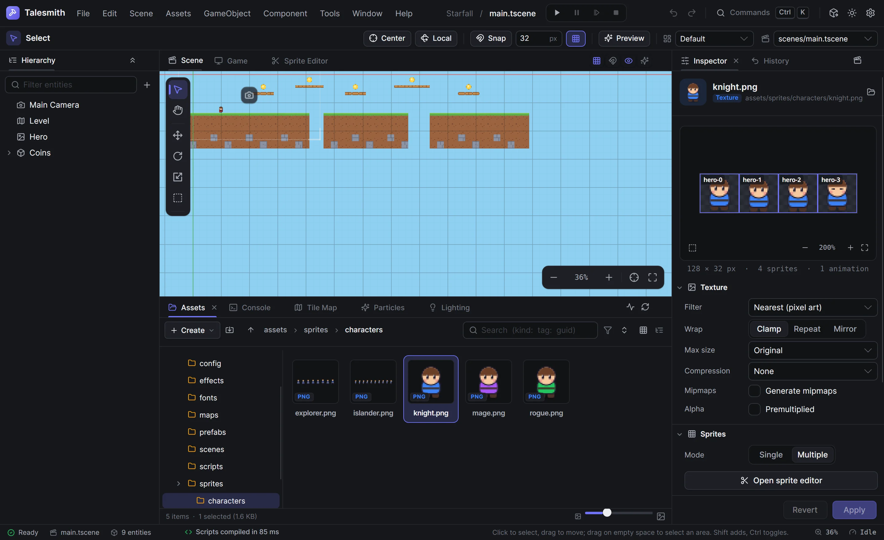 A texture in the asset inspector with its preview, sprites and import settings