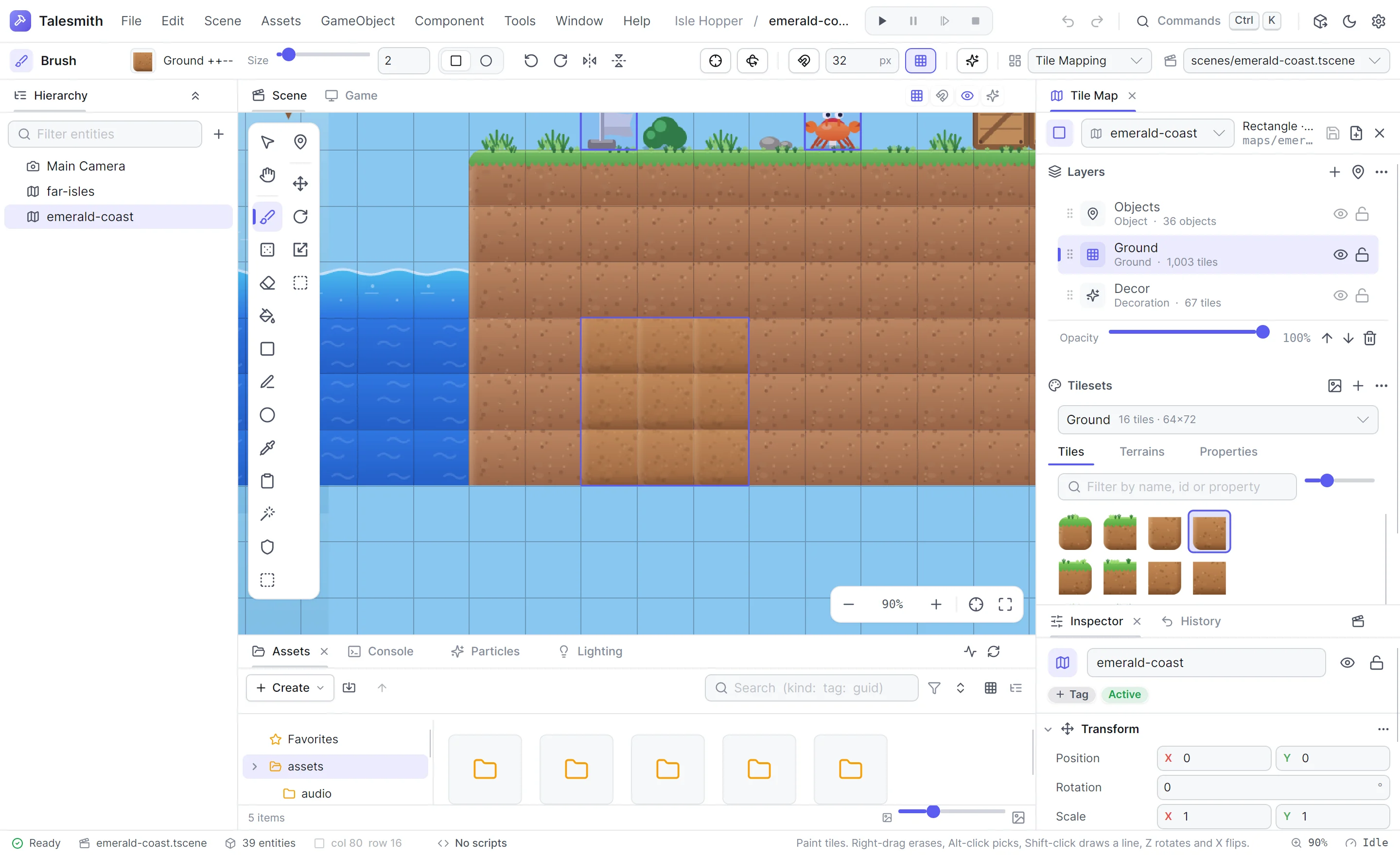A rectangular platformer level in the Tile Mapping layout